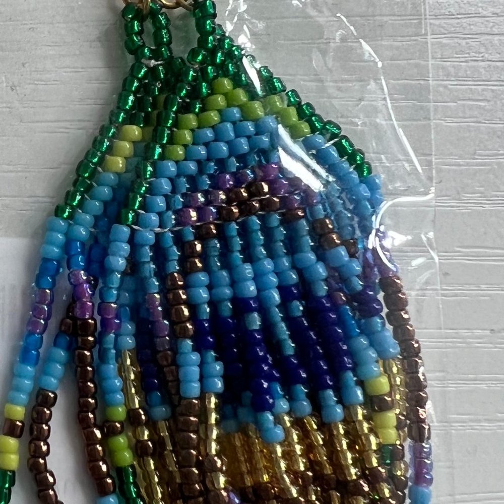 Peacock Feather Beaded Statement Boho Earrings - image 2